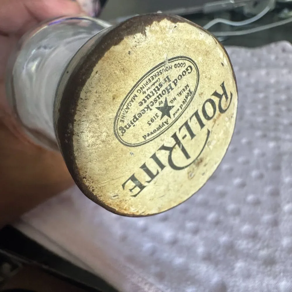 Vintage Roll Rite Clear Glass Rolling Pin w/ Cork Lined Cap